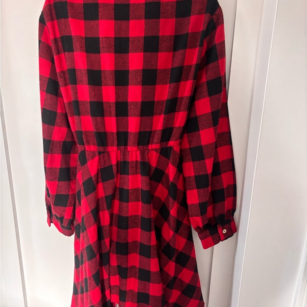 ChicSoul 2XL Plaid Midi Shirt Dress Button Down Tie Waist Fall Dress - Picture 5 of 5